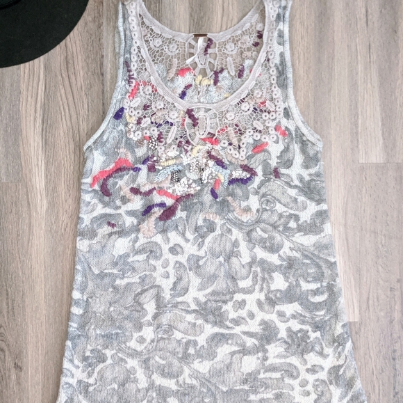 Free People Beaded Grey Sweater Knit Tank XS - Picture 1 of 7